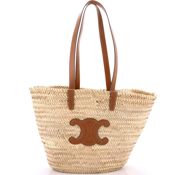 Celine Large Triomphe Basket Shoulder Bag Raffia with Leather - Picture 1 of 5